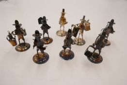 A quantity of eight sterling Chinese figures of Fishermen and traders, 6cm high approx. Mostly marke