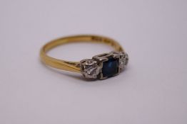 18ct and platinum sapphire and diamond dress ring, central square cut sapphire with illusion set dia