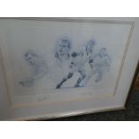 Three pencil signed limited edition prints of Rugby players including Will carling, a signed South A