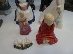 A Doulton figure of The Carpet Seller HN1464, a small Doulton Pig and 5 other figures