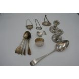 A Georgian 1792 Peter and Ann Bateman silver serving spoon, London. With six very similar other teas