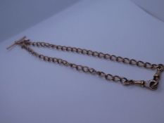 9ct Rose gold Albert chain with T-bar, each link marked 385, 9 T-bar marked 9ct, Birmingham, H B & S