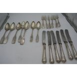 A quantity of silver cutlery possibly Austria-Hungary and German Silver handled 800 knives, silver f