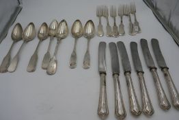 A quantity of silver cutlery possibly Austria-Hungary and German Silver handled 800 knives, silver f