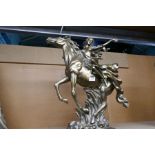 A modern bronze style sculpture of lady on horse by Fairestway