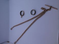 9ct Rose gold Albert chain, with T-bar, each link marked 9.375, Birmingham, maker B & S, 34.2g appro