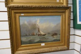 A pair of late 19th century maritime oils of boat and figures, unsiged, 47 x 31.5cm