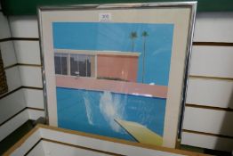 After David Hockney, a coloured print titled A Bigger Splash and one other figure in pool