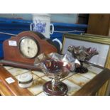 An Edwardian mantle clock, 2 items of carnival glass and sundry