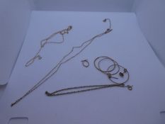 Collection of scrap 9ct gold to include chains, earring and pair of yellow metal earrings, approx 5.