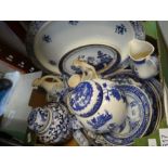 A small tray of blue and white china