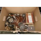 A box of assorted metalware