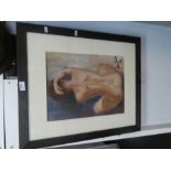 A framed and glazed picture depicting a rear seated facing nude, signed Peter Blake '96