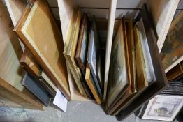 Three bays of assorted pictures, mainly prints
