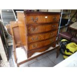 A reproduction mahogany chest of drawers, a yew wood bureau and sundry furniture