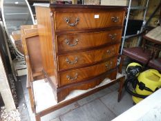 A reproduction mahogany chest of drawers, a yew wood bureau and sundry furniture