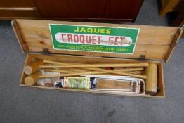 A Jacques Croquet set, in pine box
