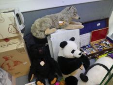 Steiff and Kosen; a quantity of cuddly toys and figures. To include a 1953 replica Steiff black bear