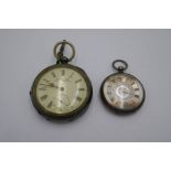 A silver half hunter pocket watch of engine turned design hallmarked London import mark, 1909, possi