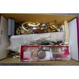 Box of mixed modern watches including plated Masonic pocket watch