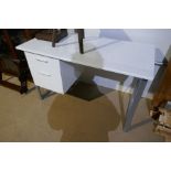A modern white gloss desk having 2 drawers