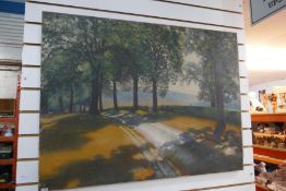 Large oil on canvas depicting a country road, signed possibly by Martin Richards