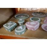 Quantity of pink, white and blue and green Wedgwood Jasperware
