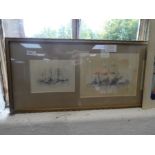 Frank V Norie, 3 small watercolours of masted ships, all signed, the largest 19 x 14cm (framed as on