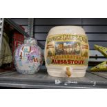 A Brewery advertising Spirit dispenser and a ginger jar