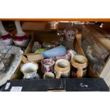 Box of mixed ceramics including German steins, Bohemia crystal, Masons pottery, etc and a selection