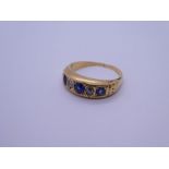 18ct yellow gold Sapphire and diamond ring, marks worn, size L/M, 2.7g approx
