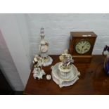 A 19th century German figural bowl in form of fountain, a Sitzendorf style figural candlestick and a