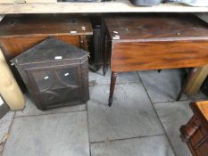 Two oak coffers, an antique Pembroke table and a corner cupboard
