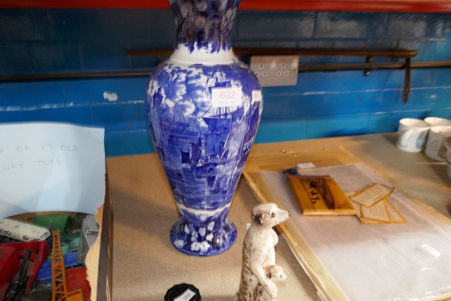 Signed English model of Meerkat and Offspring, large blue and white vase by Wedgwood "Ferrara" desig - Image 3 of 4