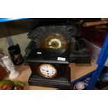 A large Victorian slate mantel clock and one other