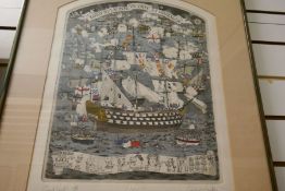 Graham Clarke (born 1941); a pencil signed limited edition coloured etching of Lord Nelson's Victory