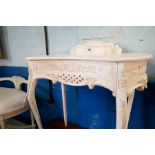 A modern painted French style kidney shaped table having one small drawer