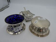 A large silver salt, London 1914, heavily embossed, Hawksworth, Eyre and Co Ltd. Also with a Charles