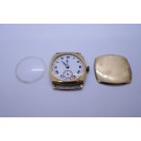 9ct yellow gold cased watch lead, case marked 375, ALD, Birmingham VW Ltd movement Ele SSE/S