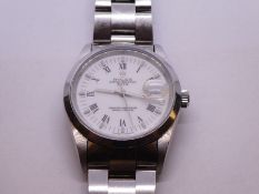 Rolex; a boxed gents Rolex stainless steel 36mm Oyster Perpetual Date with white dial, Roman numeral