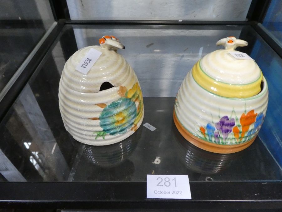 A Clarice Cliff Crocus design Honey Pot, (chip underneath), and one other having Honey Dew pattern - Image 2 of 2