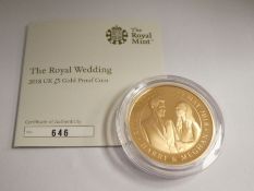 The Royal Mint; The Royal Wedding 2018 UK £5 Gold Proof coin, for Harry and Meghan's wedding, with C