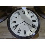 19th Century mahogany round wall clock having fusee movement