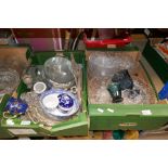 Four boxes of mixed china and glass