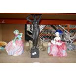 A selection of figures including Royal Doulton and a metal figure of a female nude