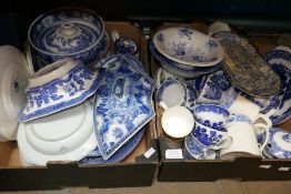 Two boxes of china, mostly Blue and White of various manufacturers, including Spode