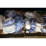 Two boxes of china, mostly Blue and White of various manufacturers, including Spode