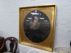 A 19th century oil portrait of lady wearing bonnet, in gilt oval mount, unsigned, size 60 x 67cms