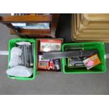 Three boxes of 'OO' gauge Hornby Dublo, and Hornby boxed trucks, track, buildings, etc