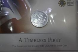 Royal Mint silver Piedfort £5 (Christening of HRH Prince George) London Mint silver £5 George and Dr